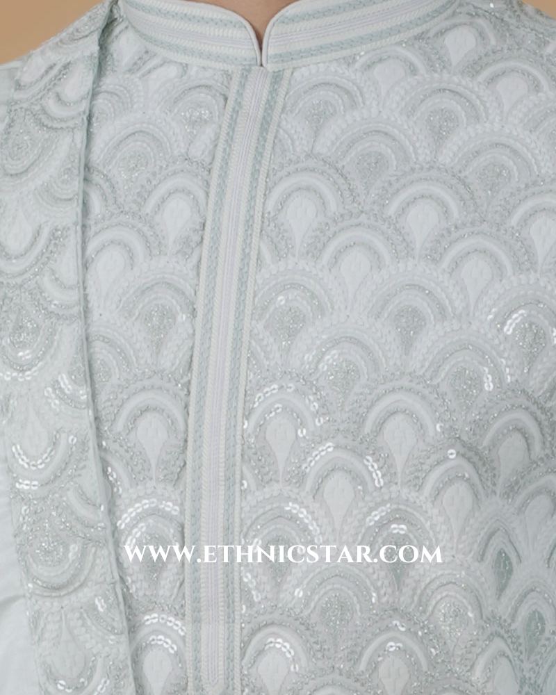 Thread Embroidered Pista Green Kurta Pajama With Dupatta